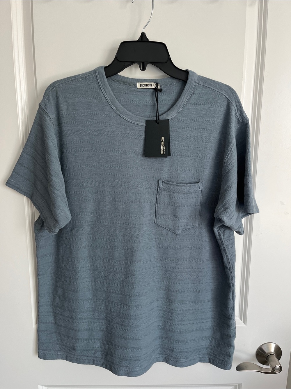 Buck Mason Men’s Slate Blue Short-Sleeve Textured Pocket Tee